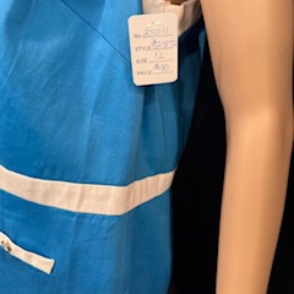 Charter Club Sleeveless Blue Sheath Dress w/White Trim & Pocket Accents Size 12 - Picture 3 of 7